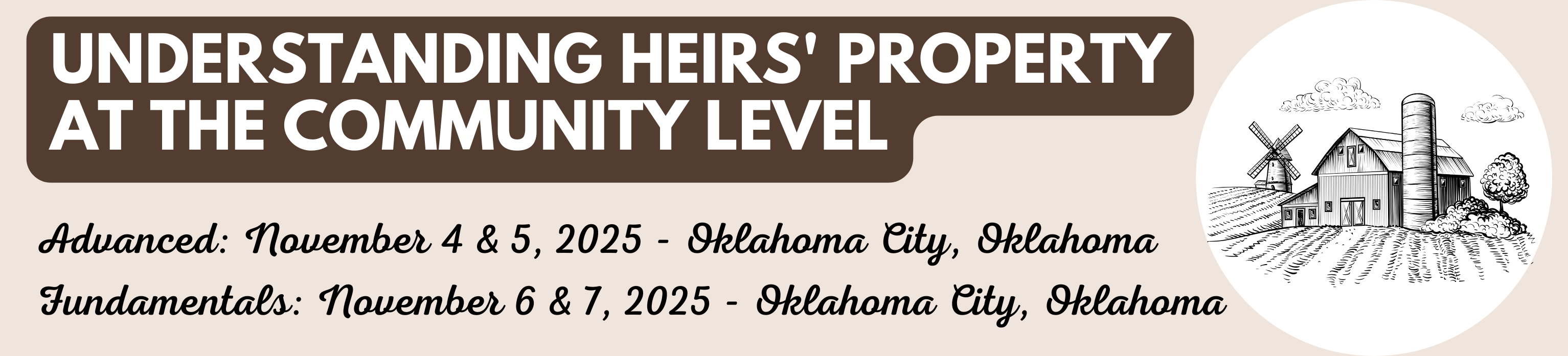 Banner for heirs' property training in Oklahoma city, Oklahoma