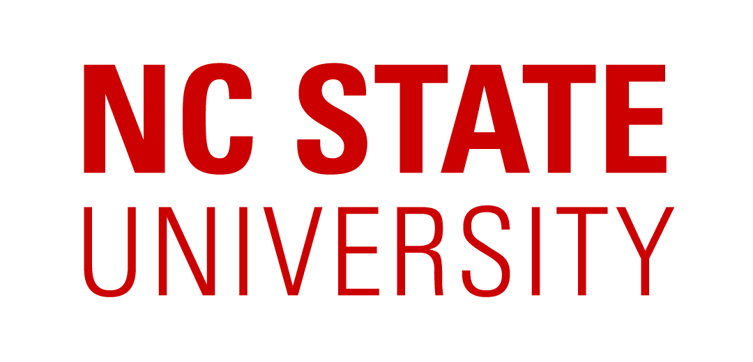 Red text logo with the words: N C State University