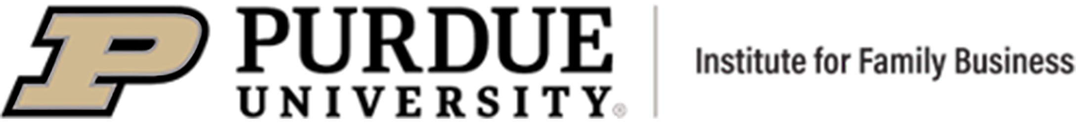Logo with text: Letter "P", Purdue University, Institute for Family Business