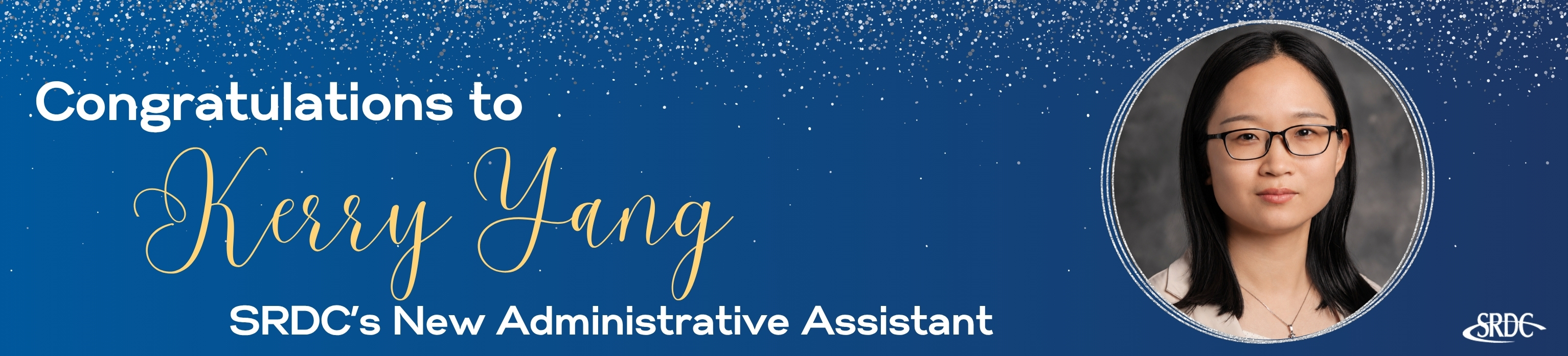 royal blue graphic with text: congratulations to Kerry Yang